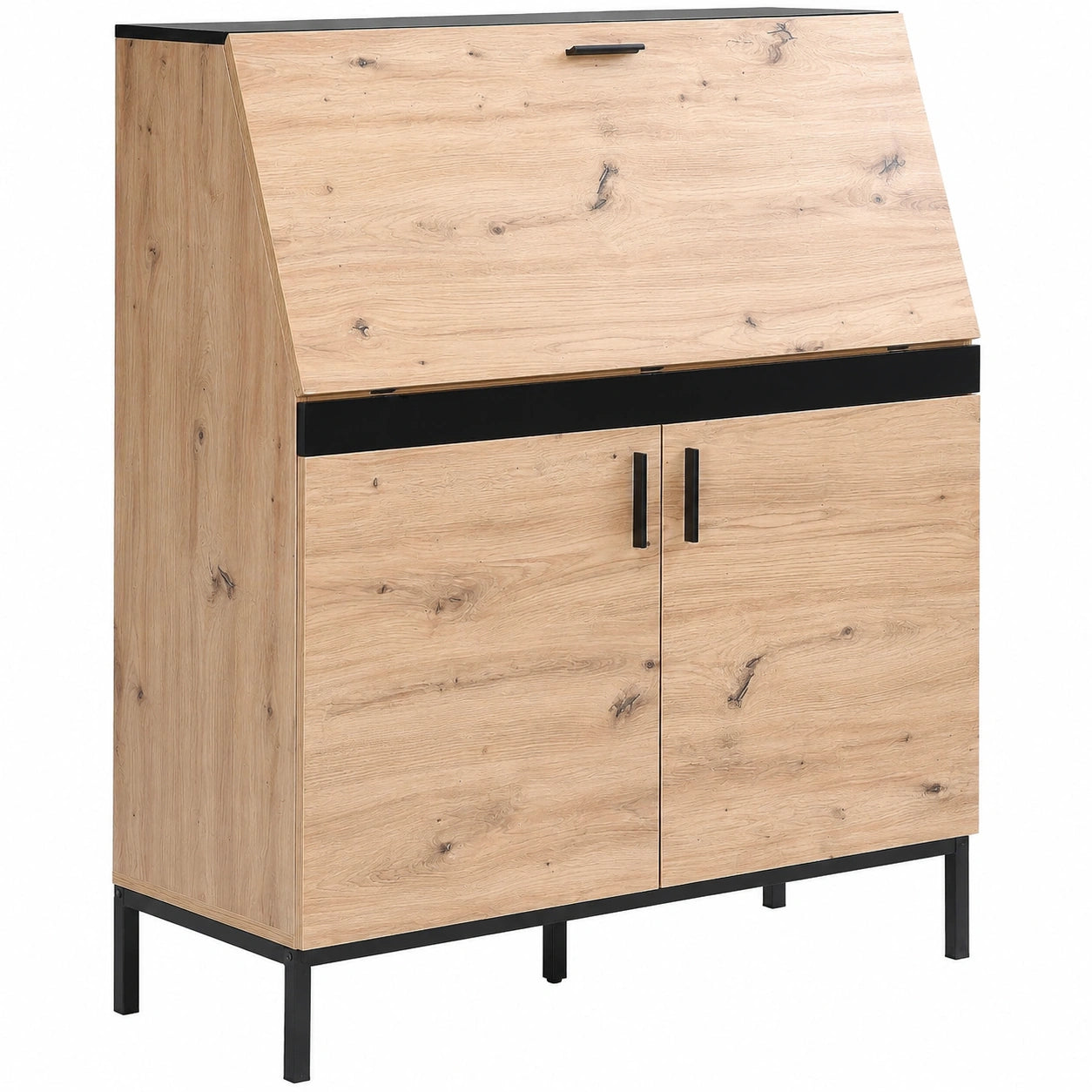 bureau-secretaire-avec-rangement-et-2-portes-mdf-naturel-et-noir-omdgzw2928ab