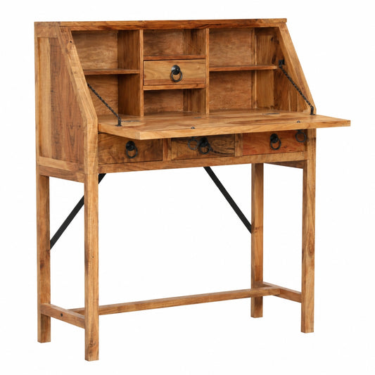 bureau-en-bois-massif-avec-bibliotheque-et-tiroirs-extensibles-dififr3011rk